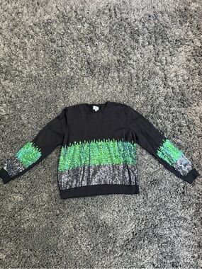 Black Crewneck Sweater with Green Gradient Texture
